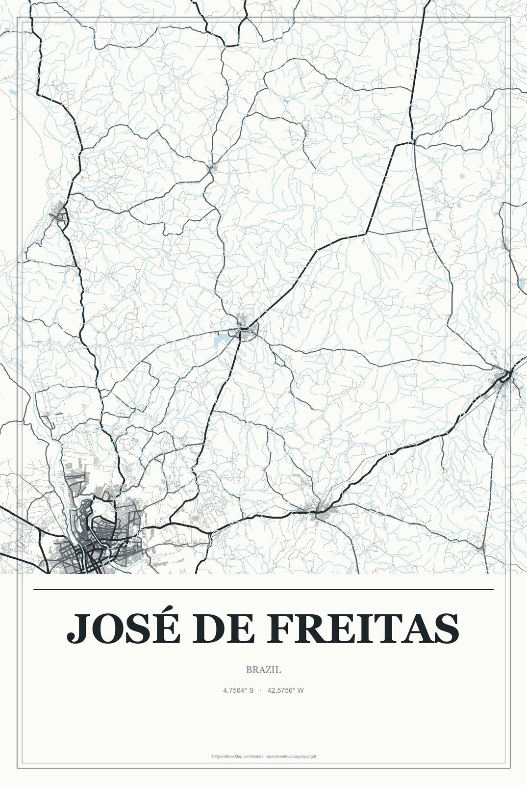 José de Freitas, Brazil City Map Aluminum Sign in Gallery Air style