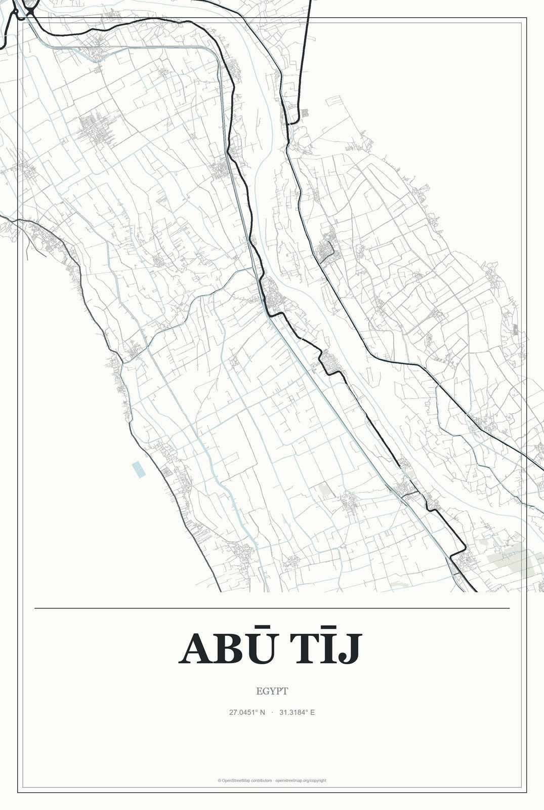 Abū Tīj, Egypt City Map Aluminum Sign in Gallery Air style