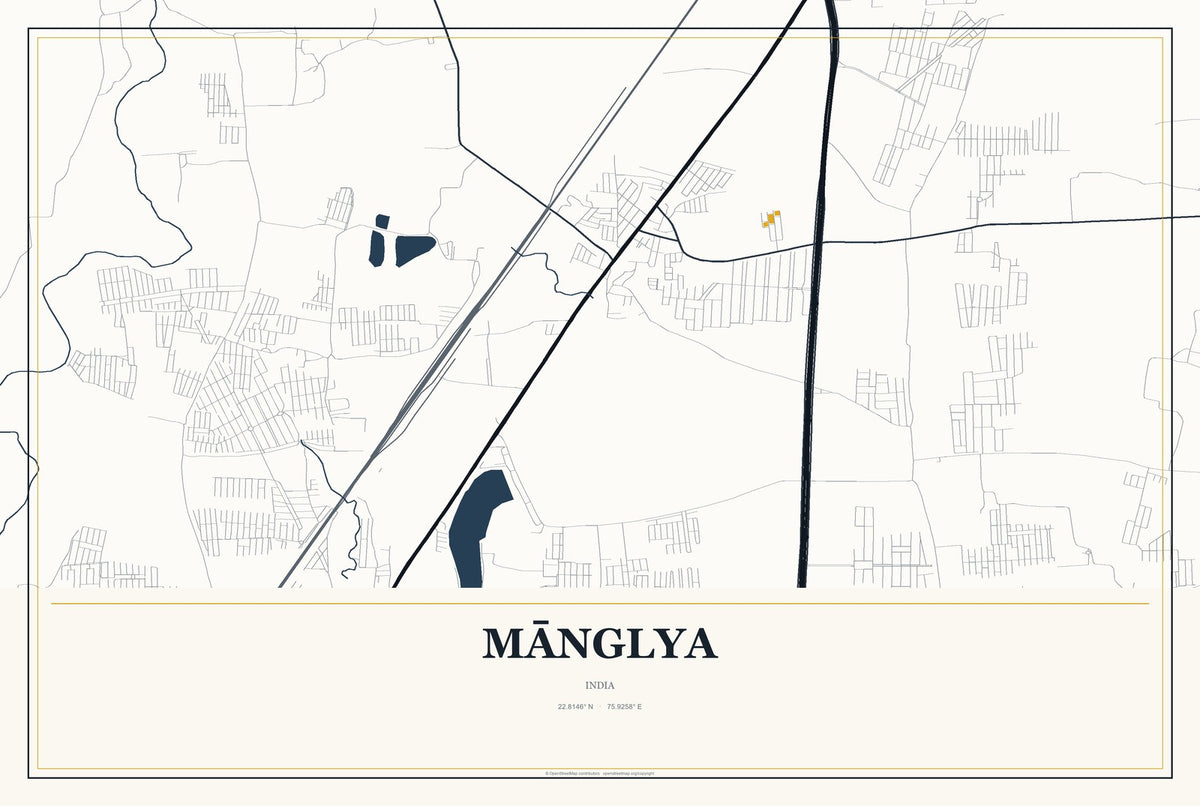 Mānglya, India City Map Aluminum Sign in Citrine Modern style