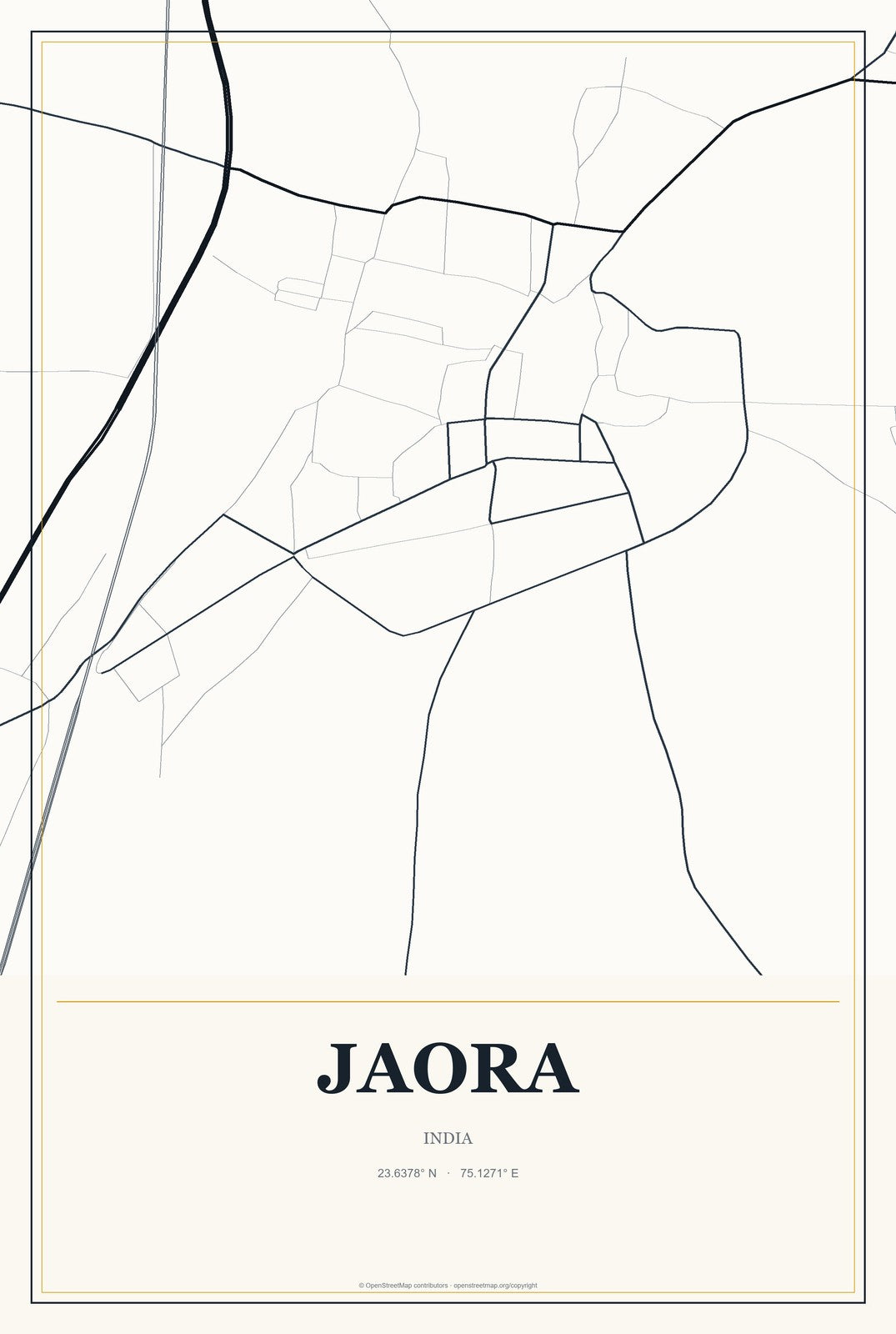 Jaora, India City Map Aluminum Sign in Citrine Modern style