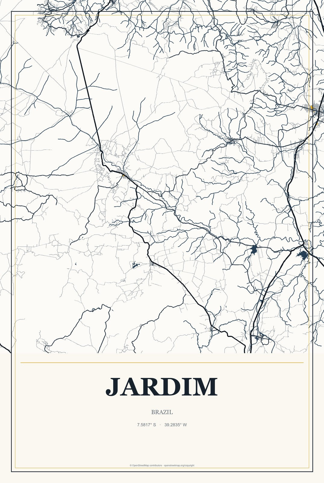 Jardim, Mato Grosso do Sul, Brazil City Map Aluminum Sign in Citrine Modern style