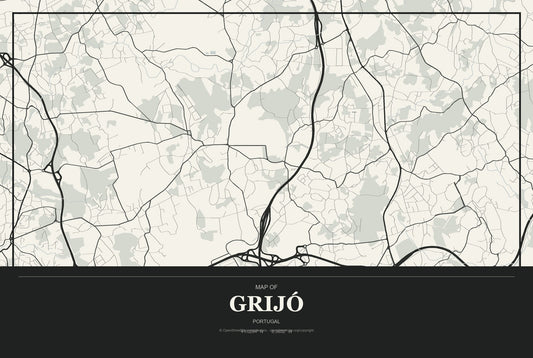 Grijó, Portugal City Map Aluminum Sign in Museum Plaque style