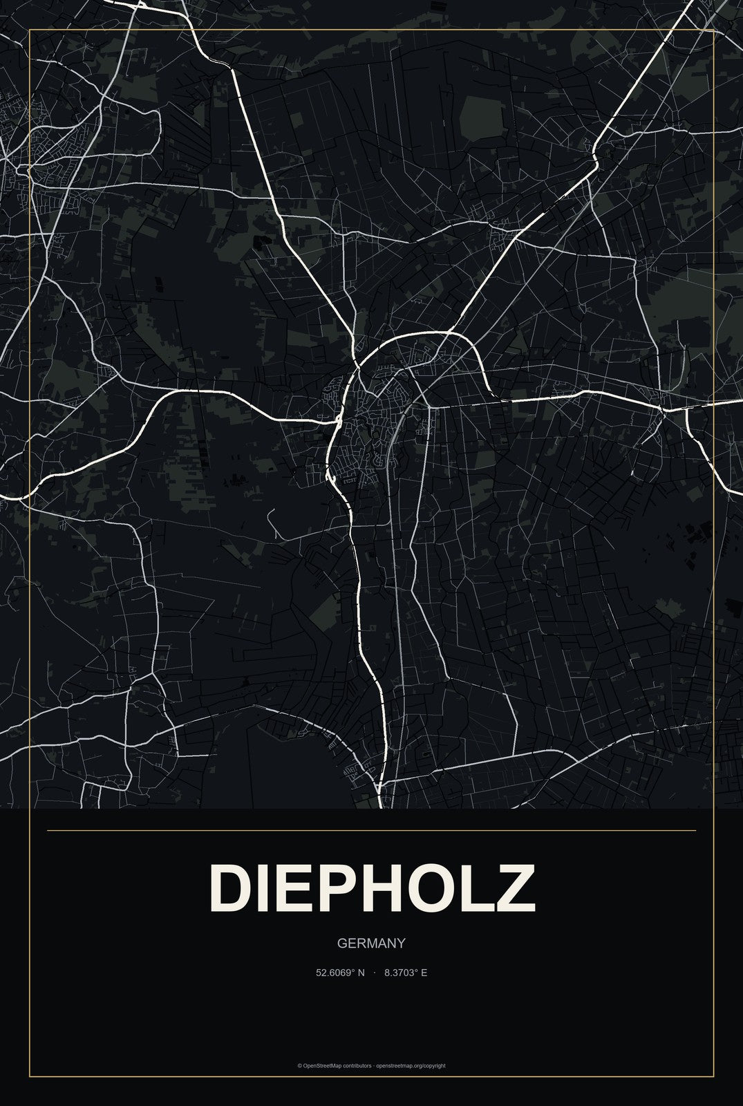 Diepholz, Germany City Map Aluminum Sign in Metropolitan Noir style