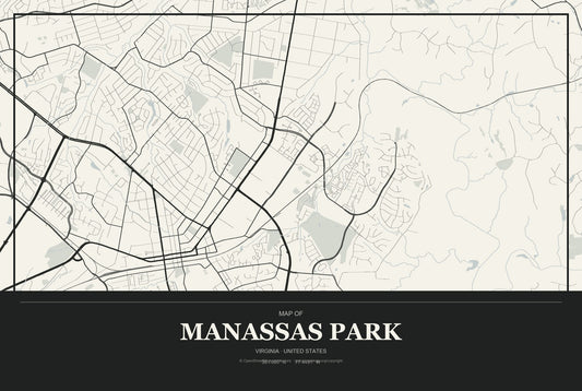 Manassas Park, Virginia City Map Aluminum Sign in Museum Plaque style