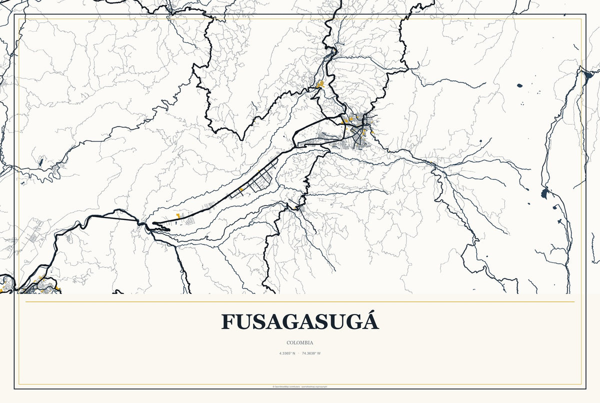Fusagasugá, Colombia City Map Aluminum Sign in Citrine Modern style