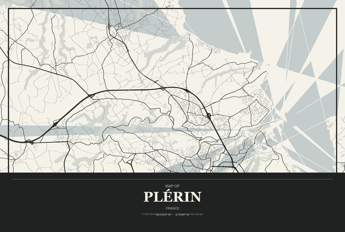Plérin, France City Map Aluminum Sign in Museum Plaque style