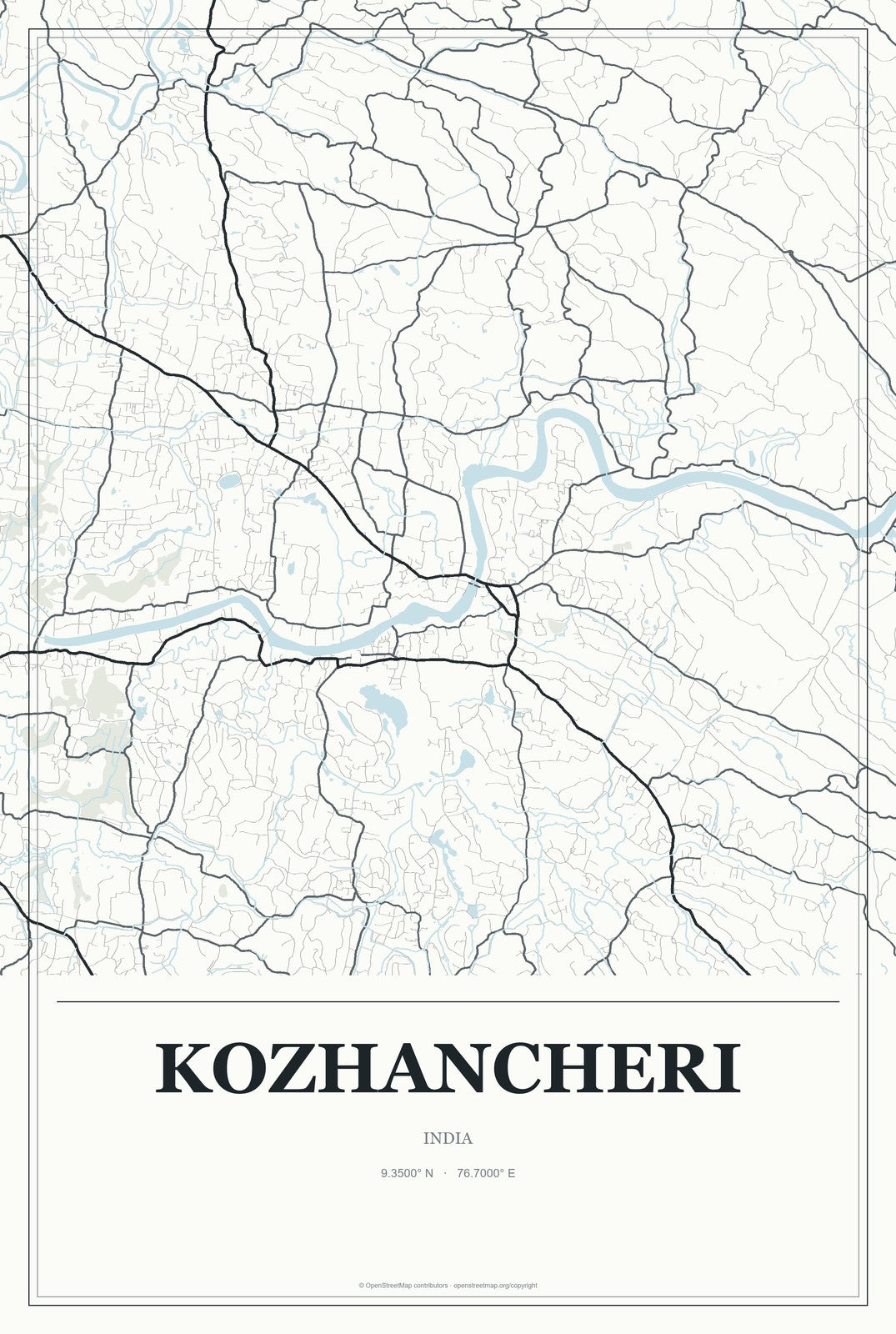 Kozhancheri, India City Map Aluminum Sign in Gallery Air style