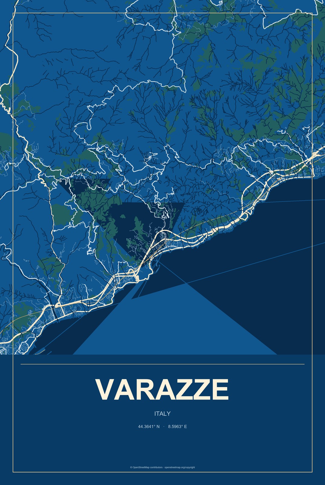 Varazze, Italy City Map Aluminum Sign in Harbor Cobalt style