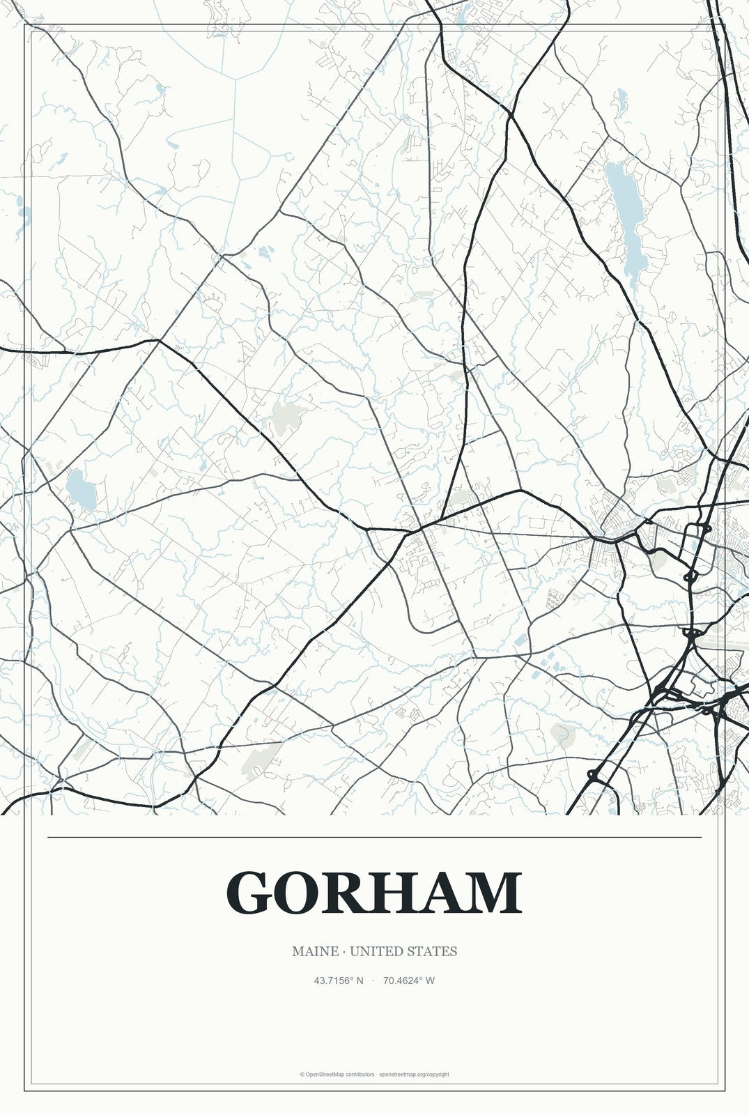 Gorham, Maine City Map Aluminum Sign in Gallery Air style