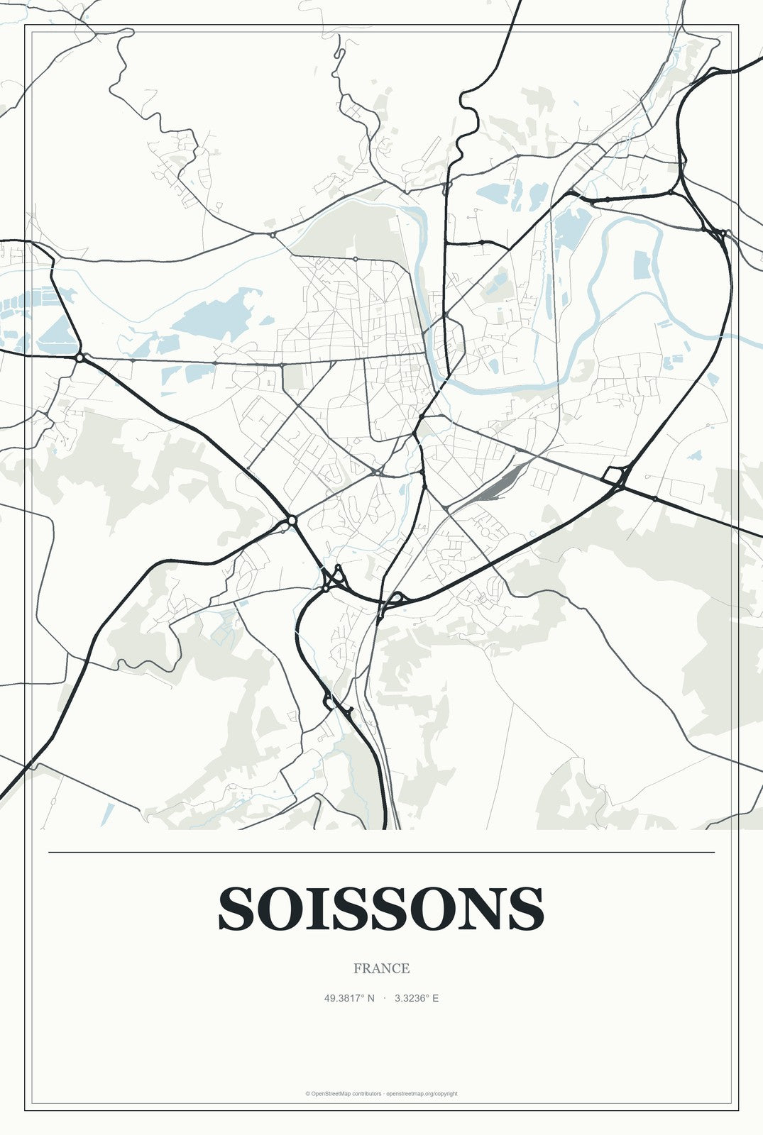 Soissons, France City Map Aluminum Sign in Gallery Air style