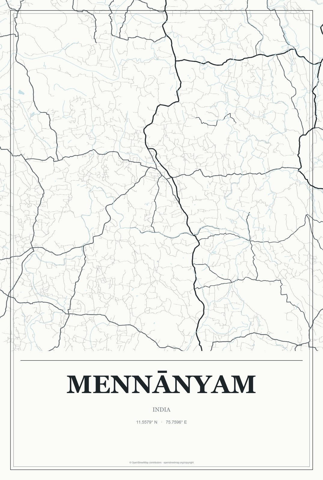 Mennānyam, India City Map Aluminum Sign in Gallery Air style