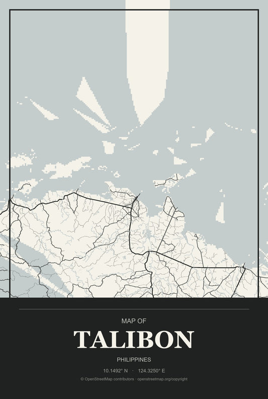 Talibon, Philippines City Map Aluminum Sign in Museum Plaque style