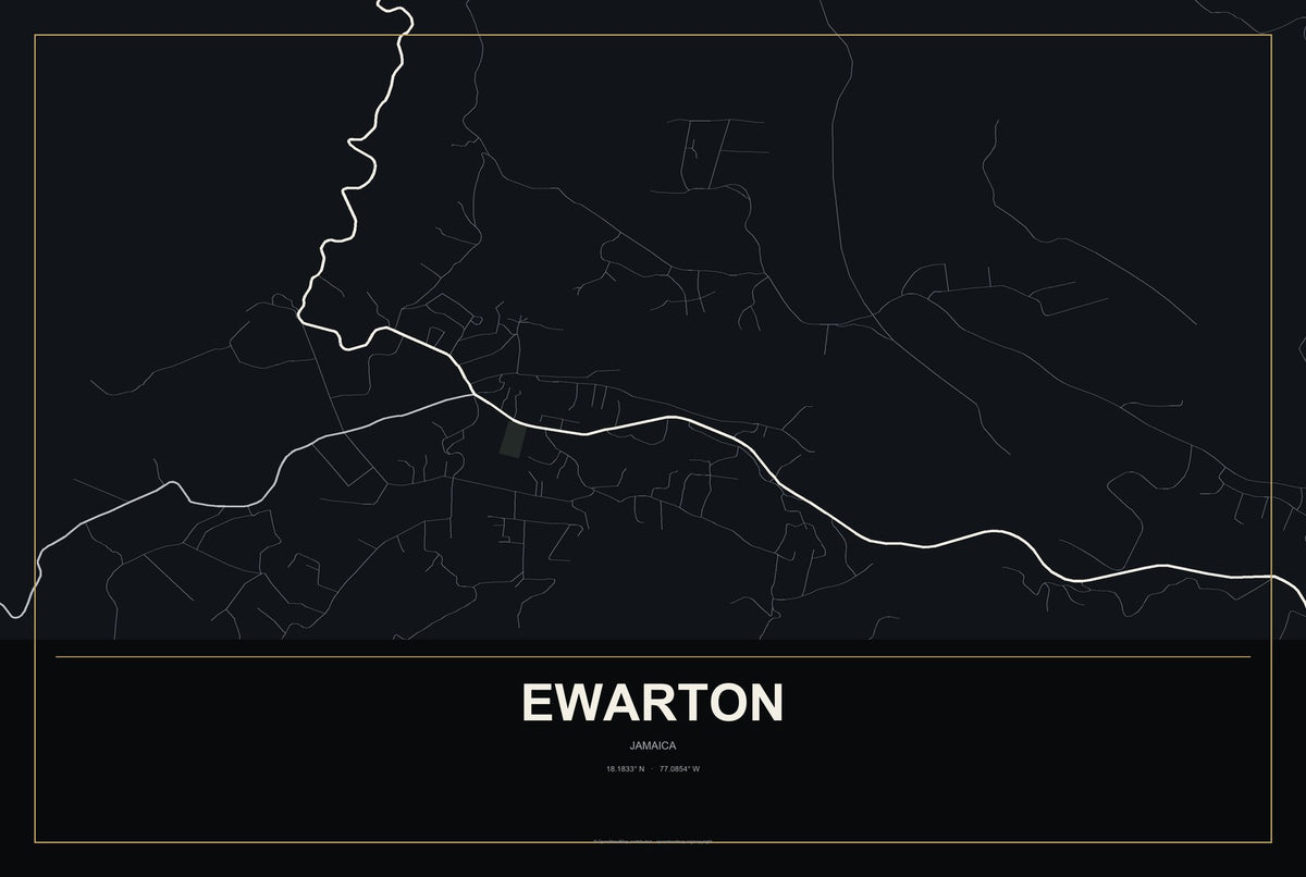 Ewarton, Jamaica City Map Aluminum Sign in Metropolitan Noir style