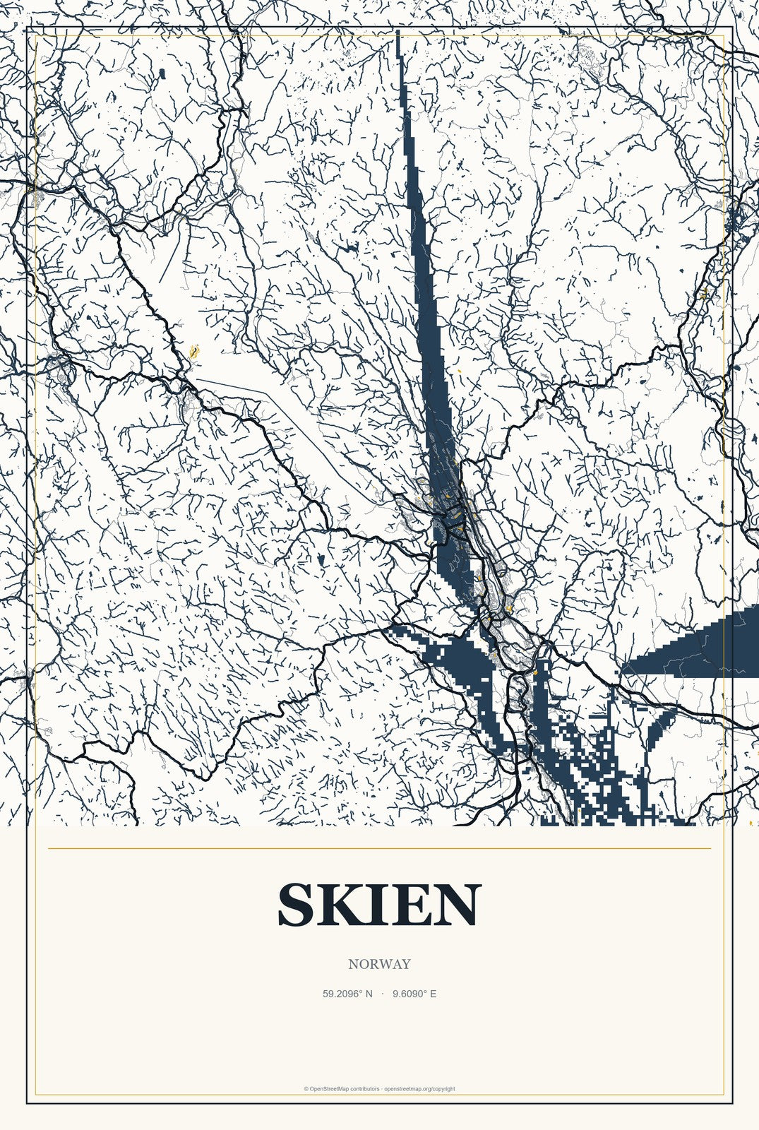 Skien, Norway City Map Aluminum Sign in Citrine Modern style