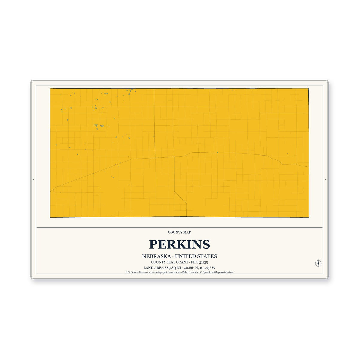 Perkins County, Nebraska Map Aluminum Sign in Citrine Modern style
