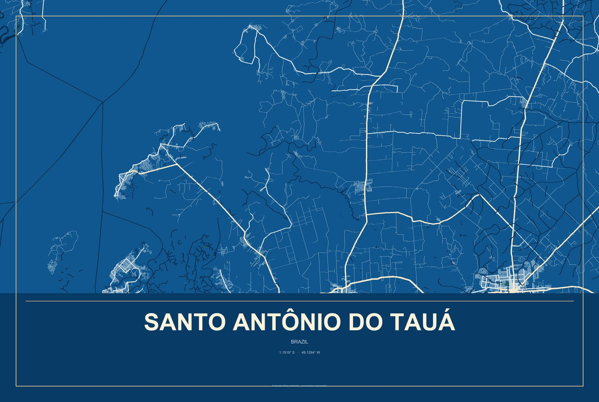 Santo Antônio do Tauá, Brazil City Map Aluminum Sign in Harbor Cobalt style