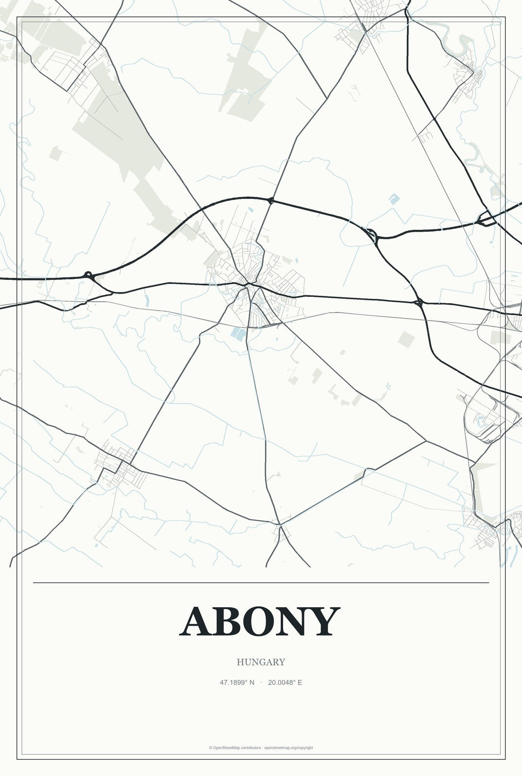 Abony, Hungary City Map Aluminum Sign in Gallery Air style