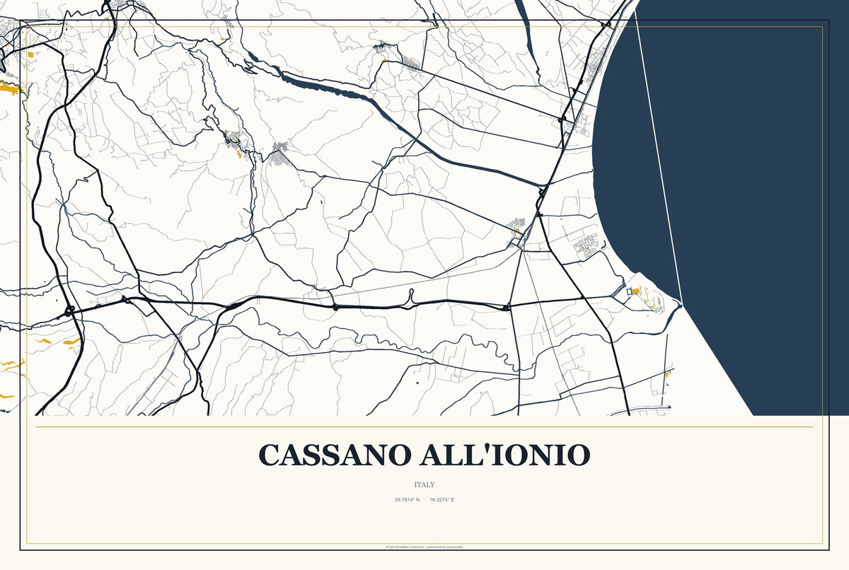 Cassano All'Ionio, Italy City Map Aluminum Sign in Citrine Modern style