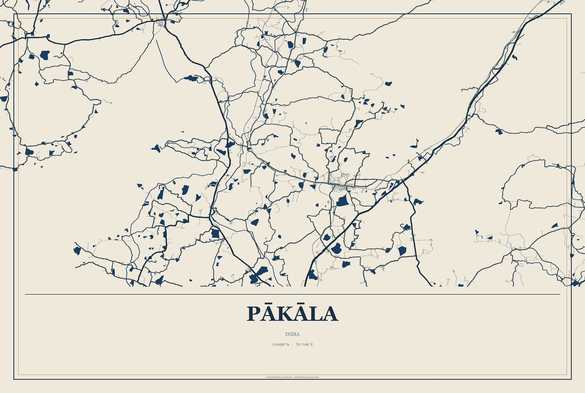 Pākāla, India City Map Aluminum Sign in Coastal Cutout style