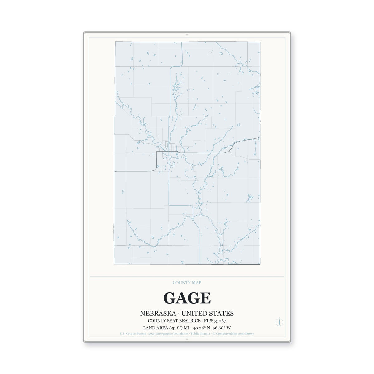Gage County, Nebraska Map Aluminum Sign in Gallery Air style