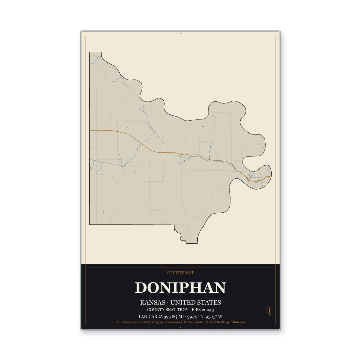 Doniphan County, Kansas Map Aluminum Sign in Museum Plaque style
