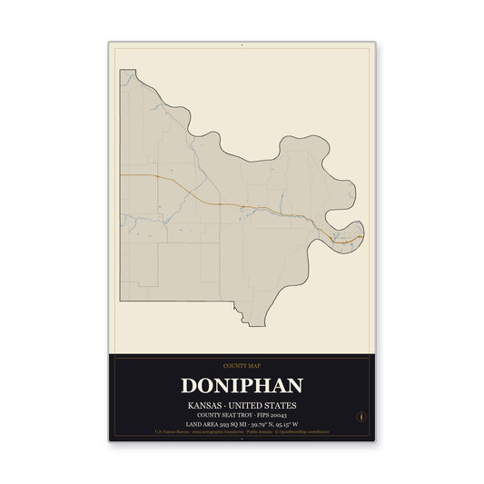 Doniphan County, Kansas Map Aluminum Sign in Museum Plaque style
