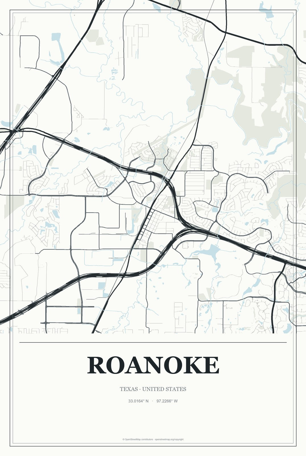 Roanoke, Texas City Map Aluminum Sign in Gallery Air style