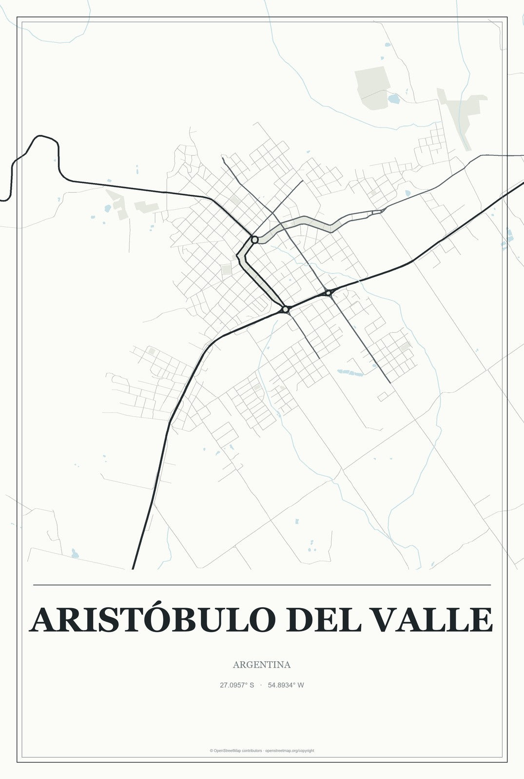 Aristóbulo del Valle, Argentina City Map Aluminum Sign in Gallery Air style
