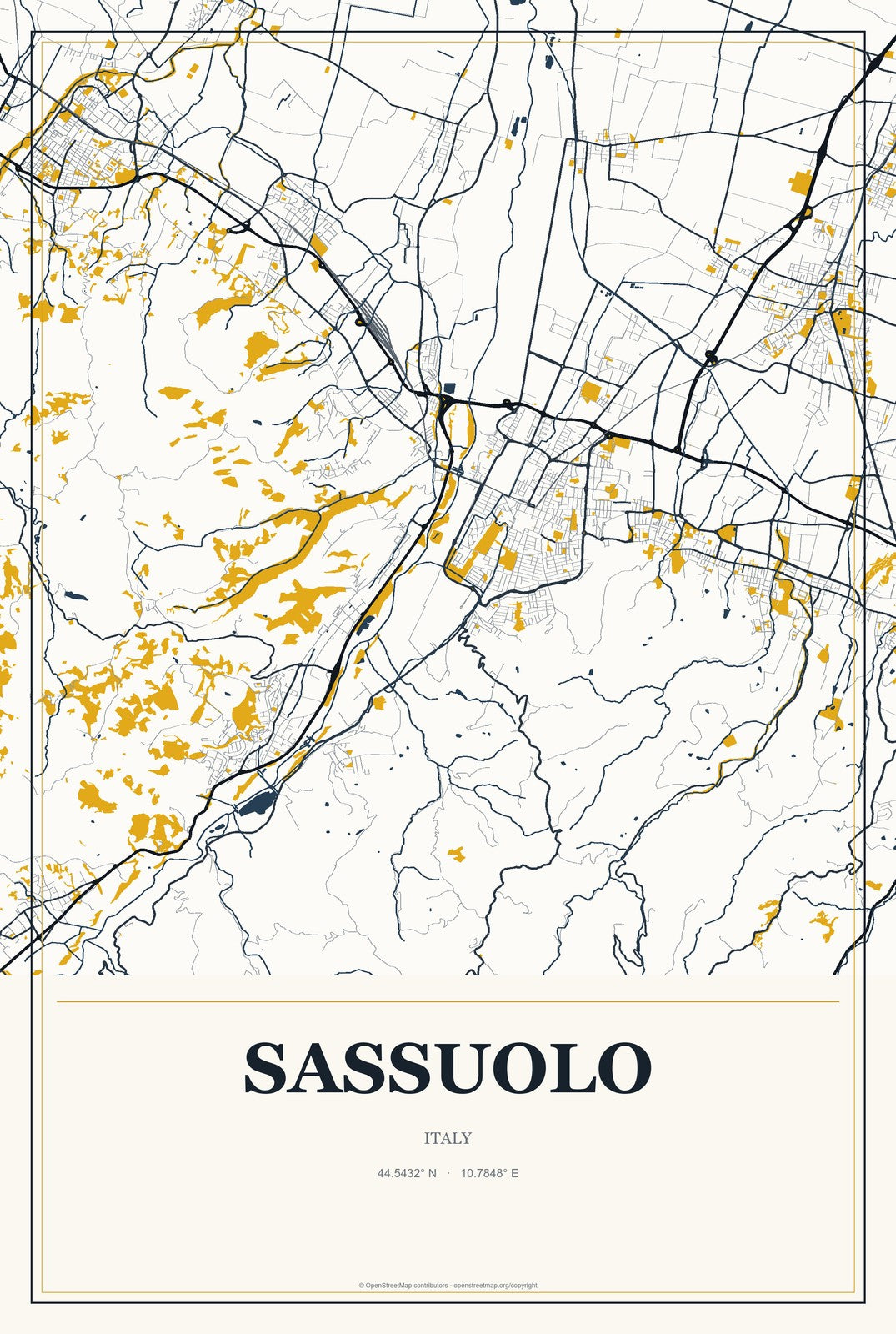 Sassuolo, Italy City Map Aluminum Sign in Citrine Modern style