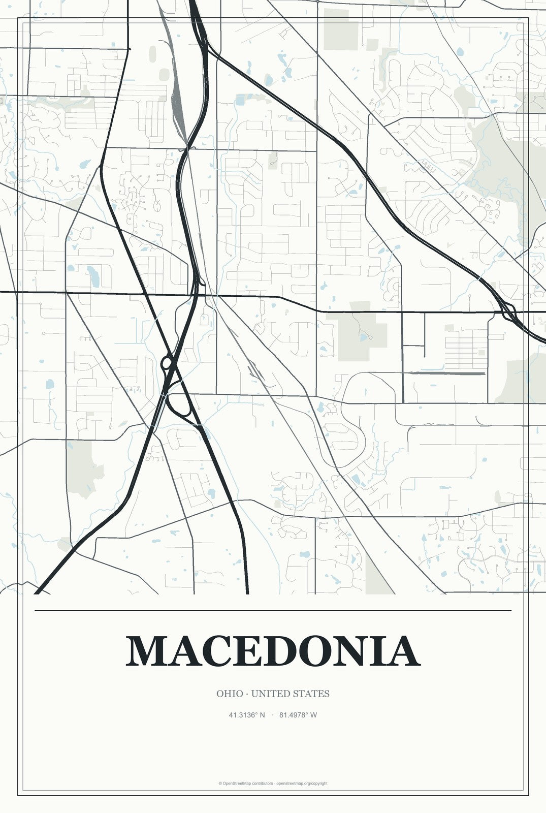 Macedonia, Ohio City Map Aluminum Sign in Gallery Air style