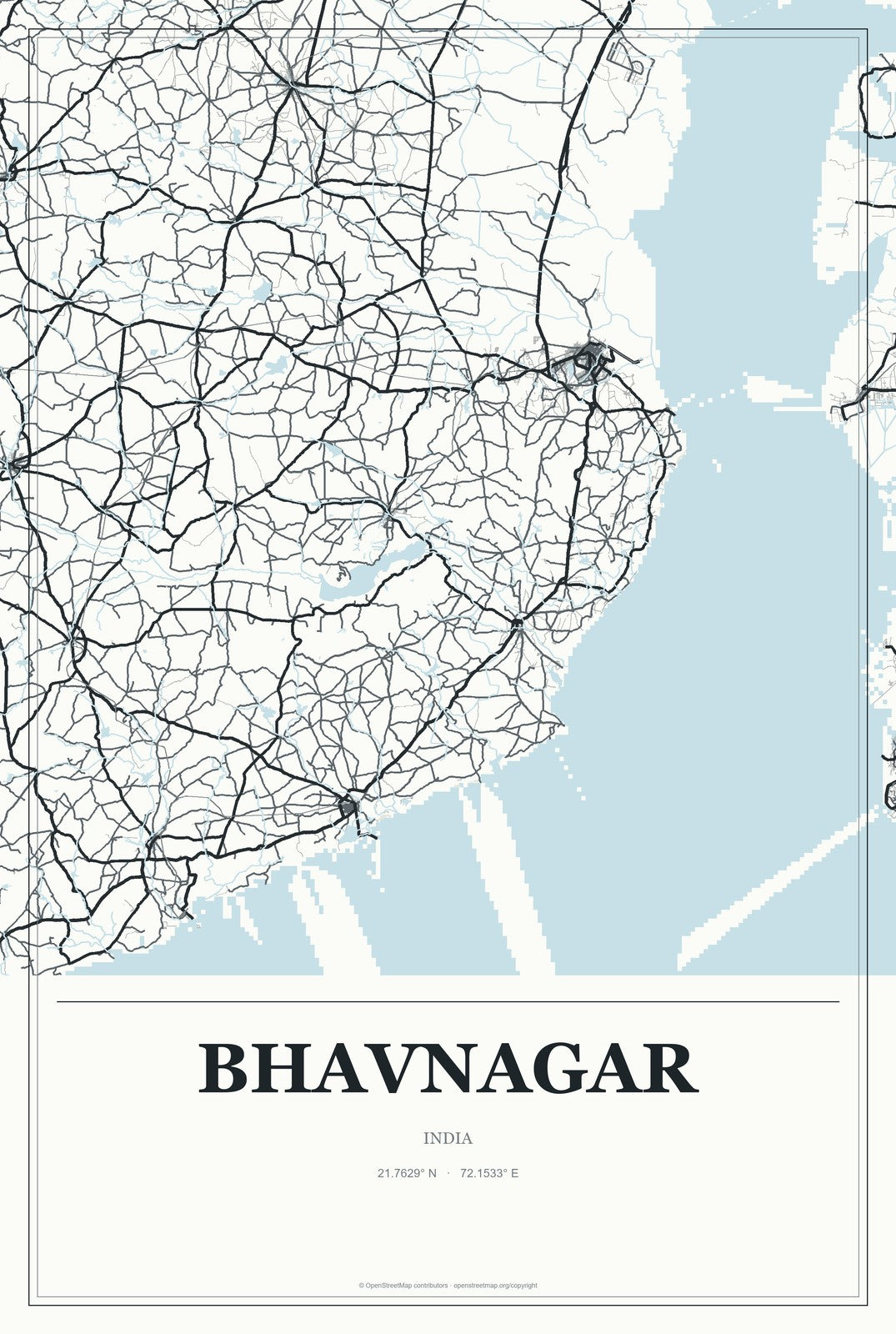 Bhavnagar, India City Map Aluminum Sign in Gallery Air style