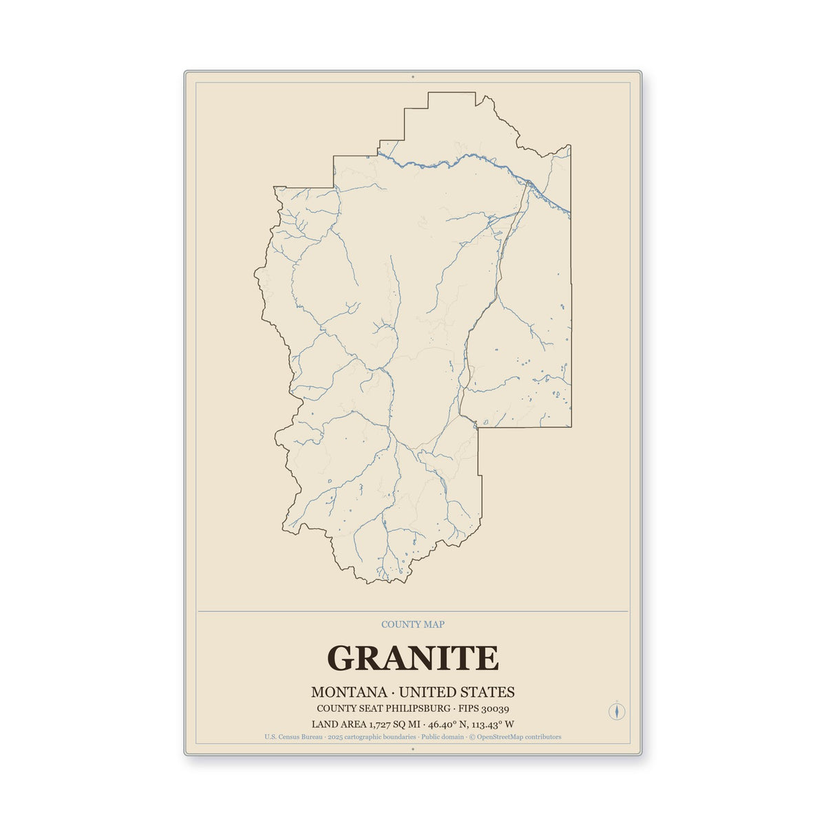 Granite County, Montana Map Aluminum Sign in Heritage Nautical style