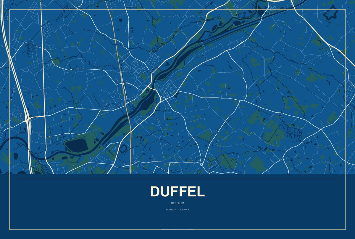 Duffel, Belgium City Map Aluminum Sign in Harbor Cobalt style