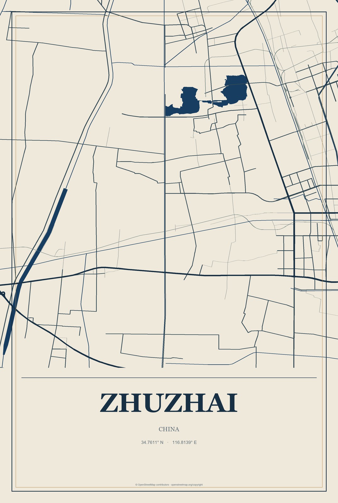 Zhuzhai, China City Map Aluminum Sign in Coastal Cutout style