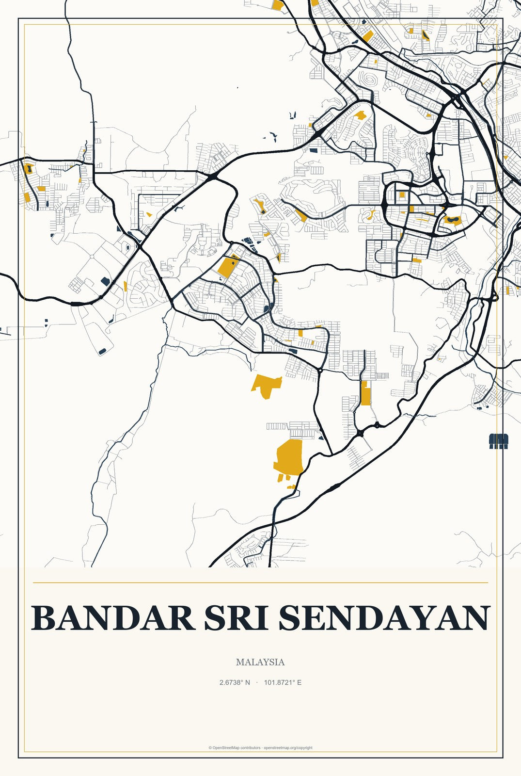 Bandar Sri Sendayan, Malaysia City Map Aluminum Sign in Citrine Modern style
