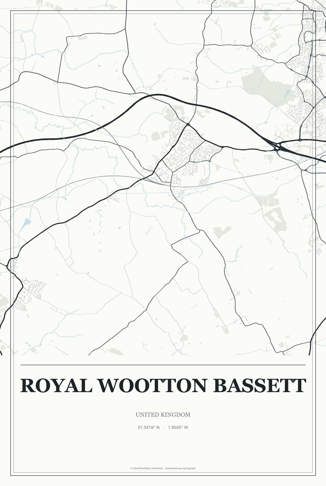 Royal Wootton Bassett, United Kingdom City Map Aluminum Sign in Gallery Air style