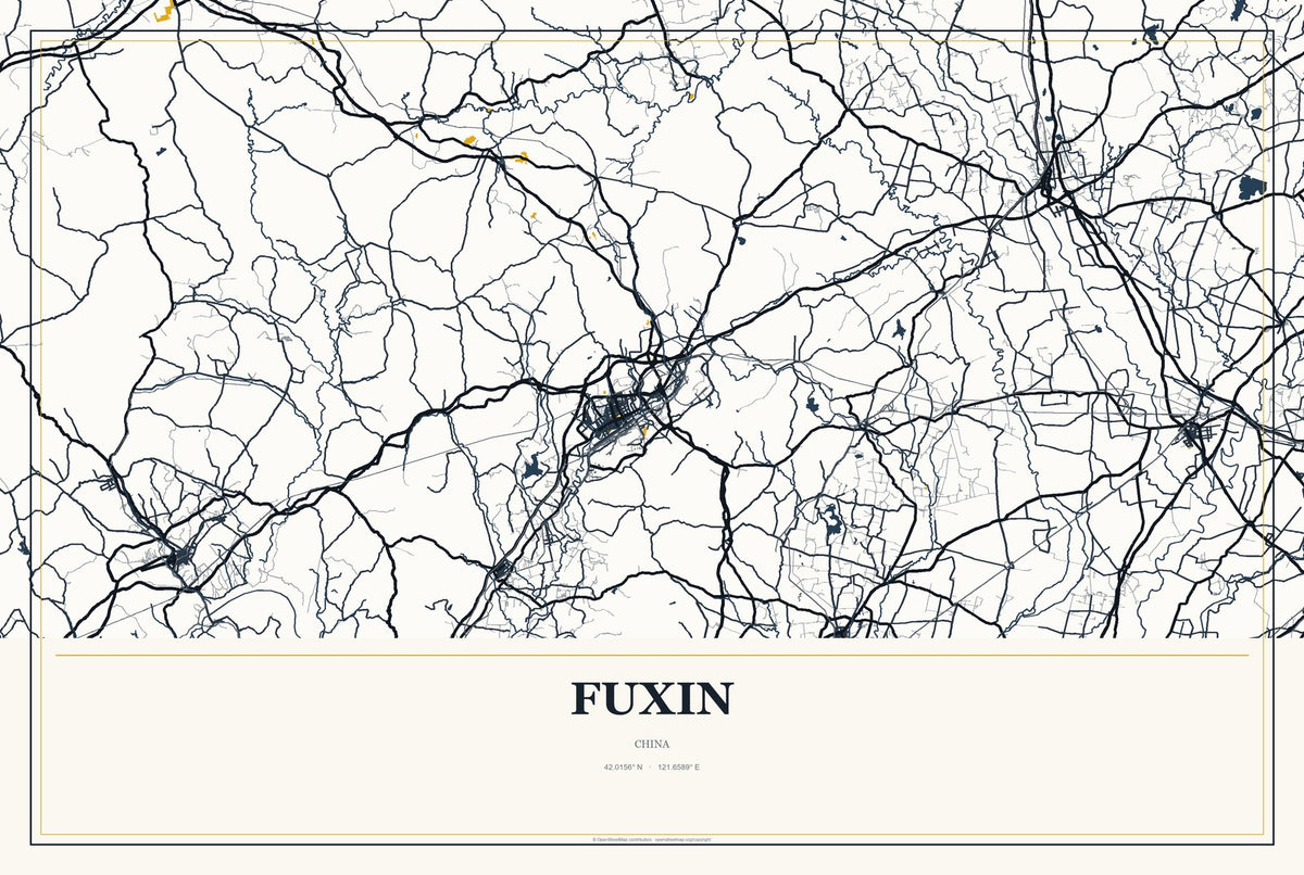Fuxin, China City Map Aluminum Sign in Citrine Modern style