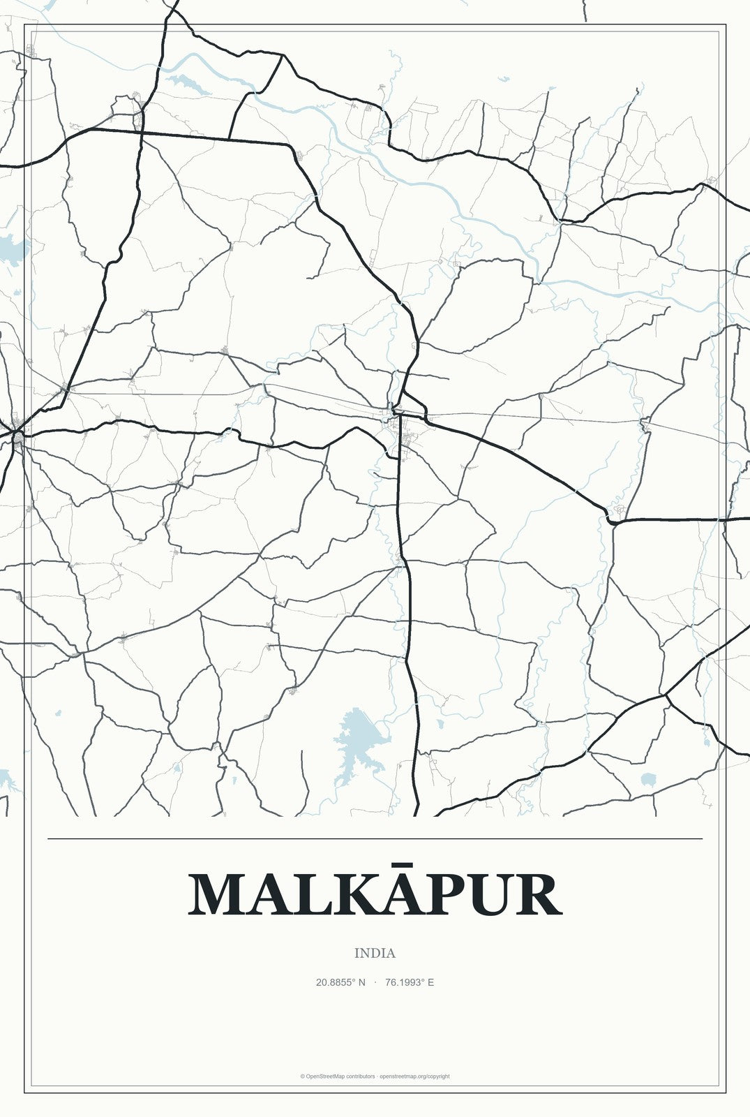 Malkāpur, India City Map Aluminum Sign in Gallery Air style