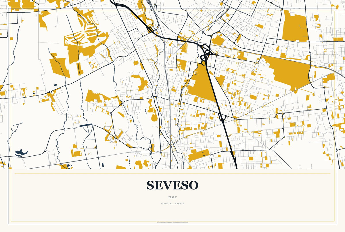 Seveso, Italy City Map Aluminum Sign in Citrine Modern style