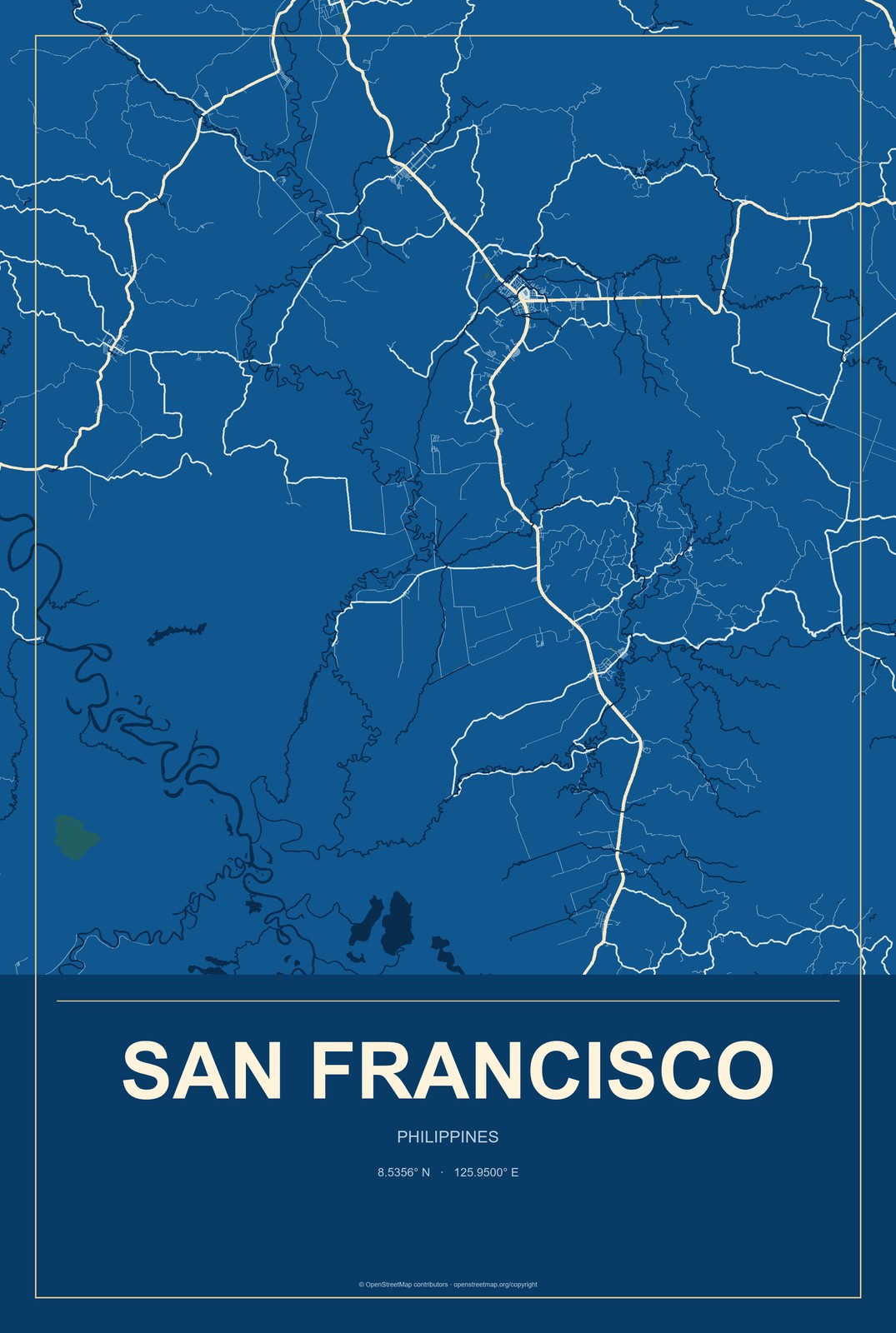 San Francisco, Central Luzon, Philippines City Map Aluminum Sign in Harbor Cobalt style