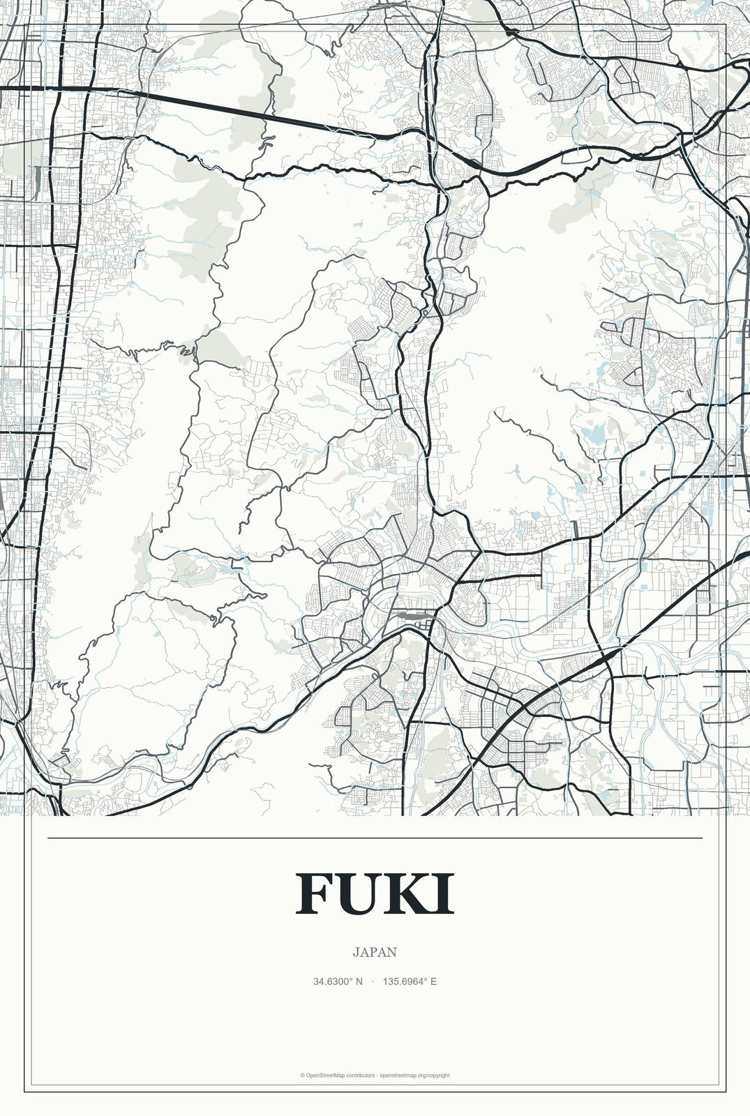 Fuki, Japan City Map Aluminum Sign in Gallery Air style