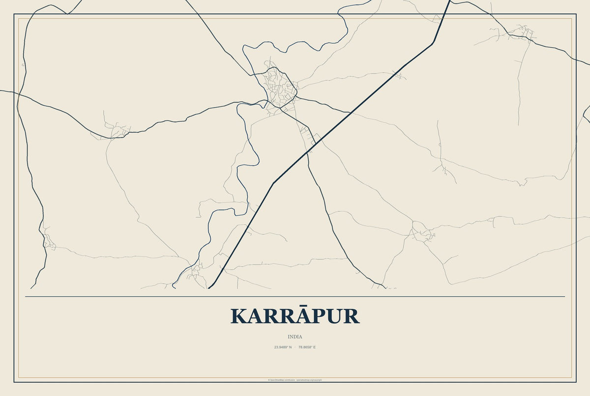 Karrāpur, India City Map Aluminum Sign in Coastal Cutout style