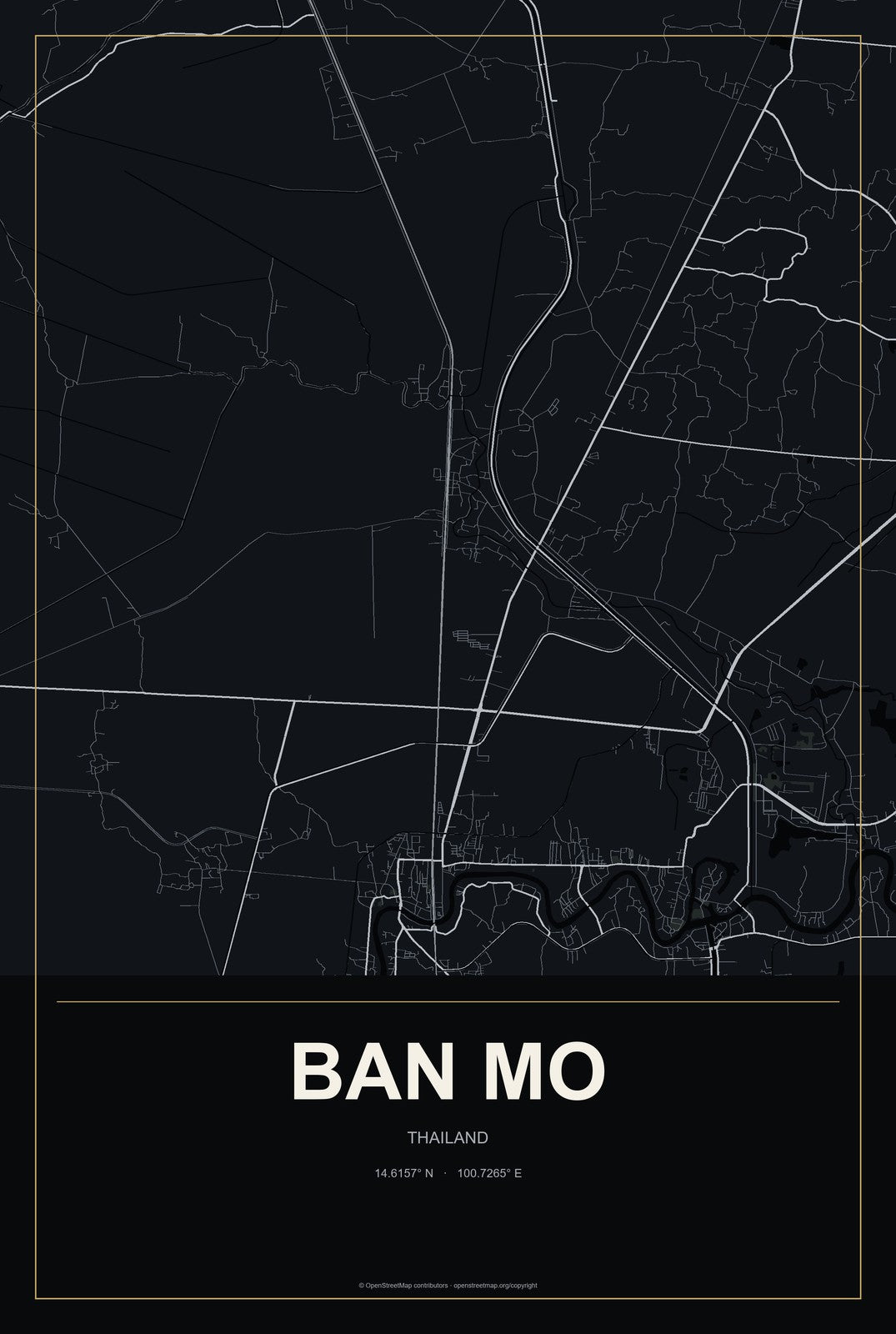 Ban Mo, Thailand City Map Aluminum Sign in Metropolitan Noir style