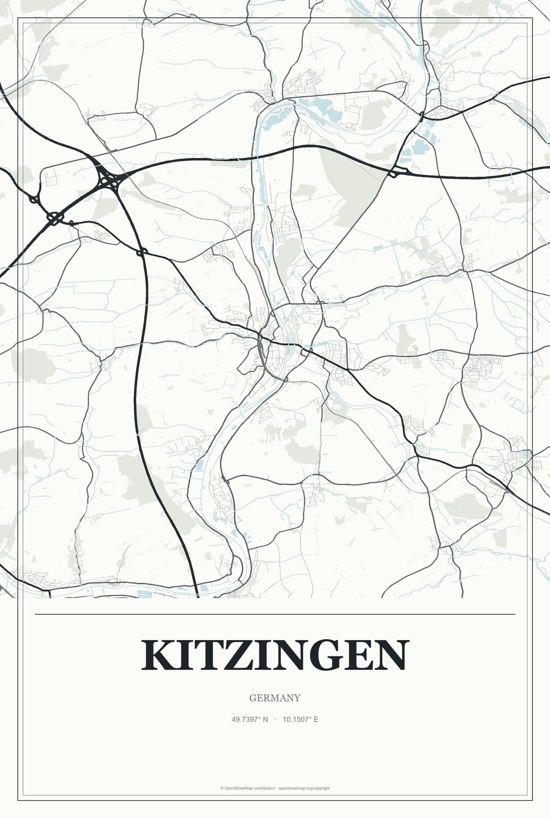 Kitzingen, Germany City Map Aluminum Sign in Gallery Air style