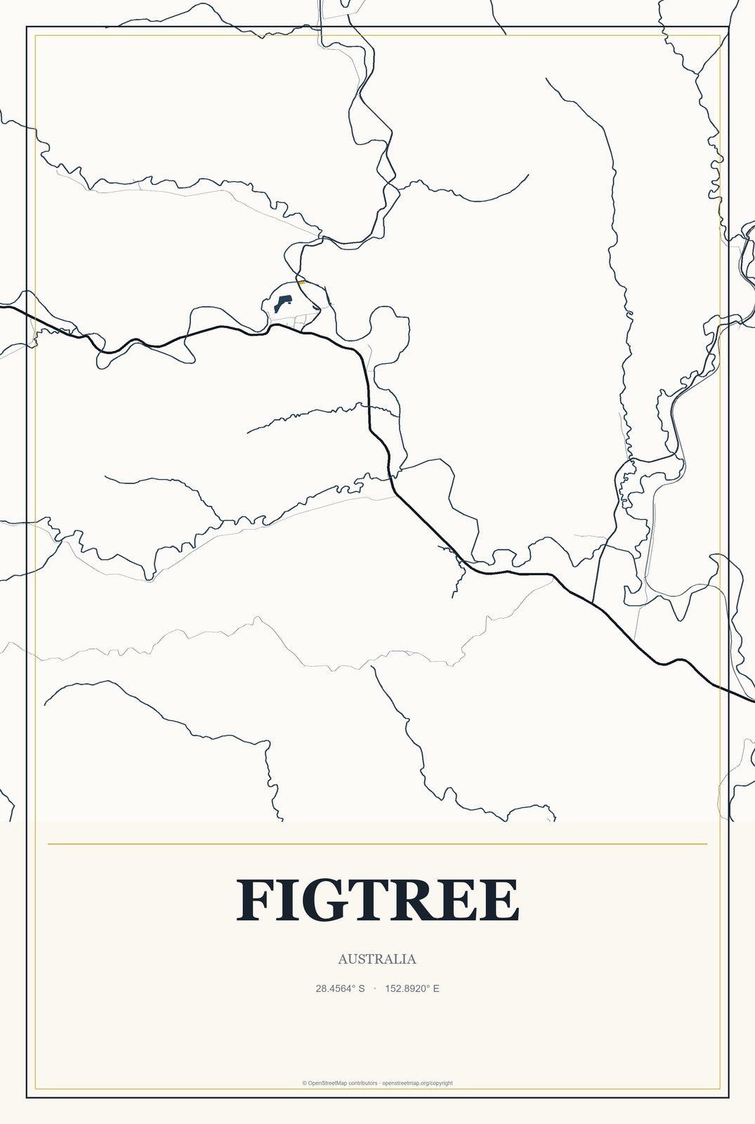 Figtree, Australia City Map Aluminum Sign in Citrine Modern style