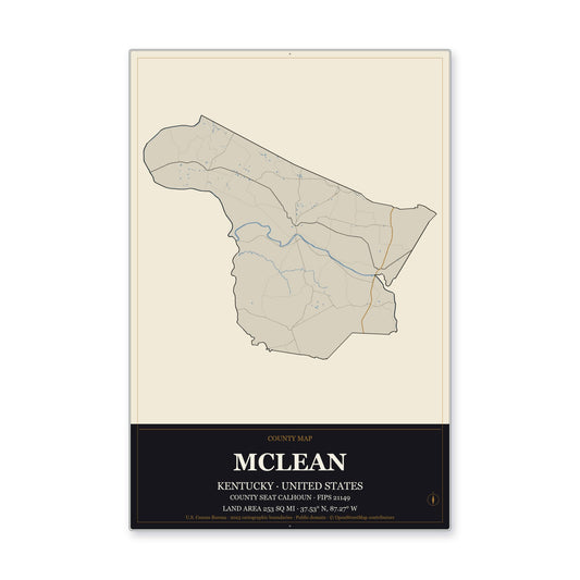 McLean County, Kentucky Map Aluminum Sign in Museum Plaque style
