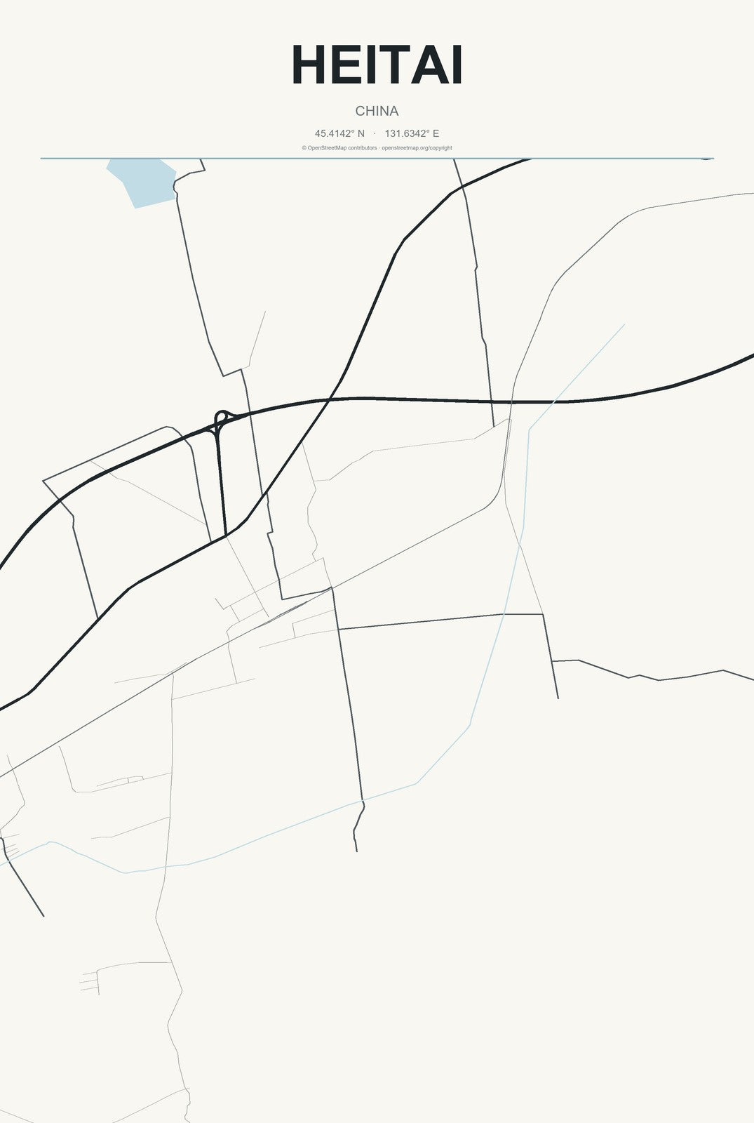 Heitai, China City Map Aluminum Sign in Headline Atlas style