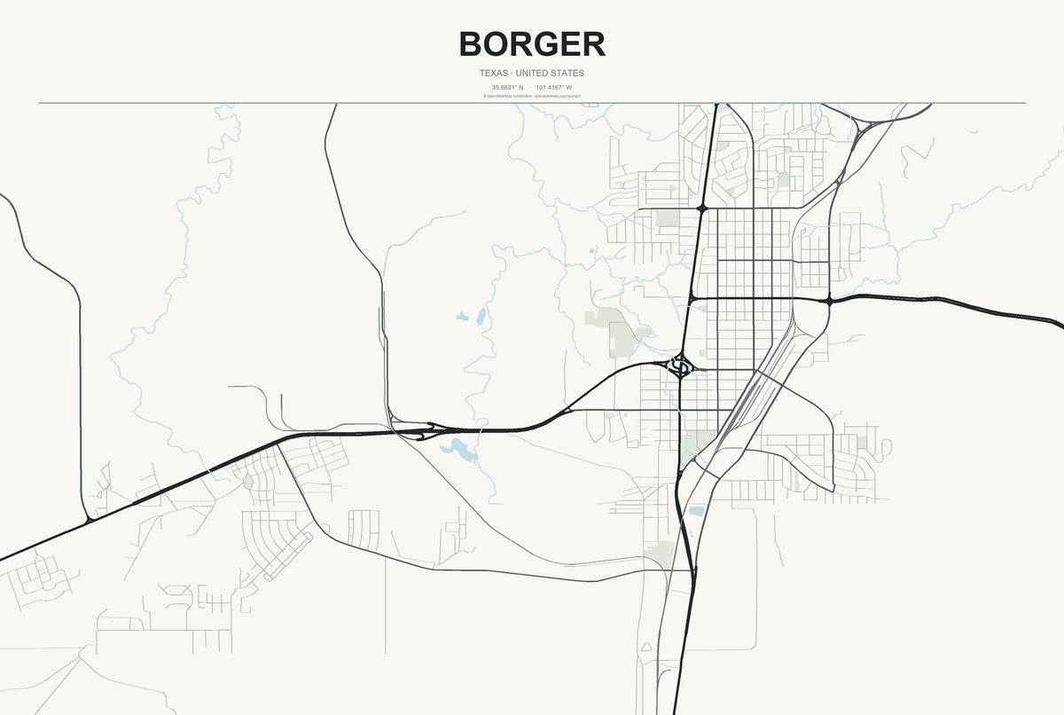 Borger, Texas City Map Aluminum Sign in Headline Atlas style