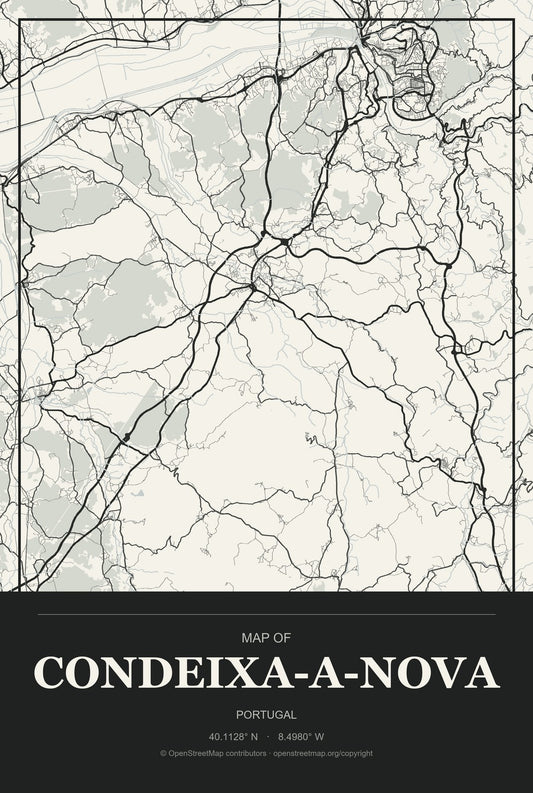 Condeixa-a-Nova, Portugal City Map Aluminum Sign in Museum Plaque style