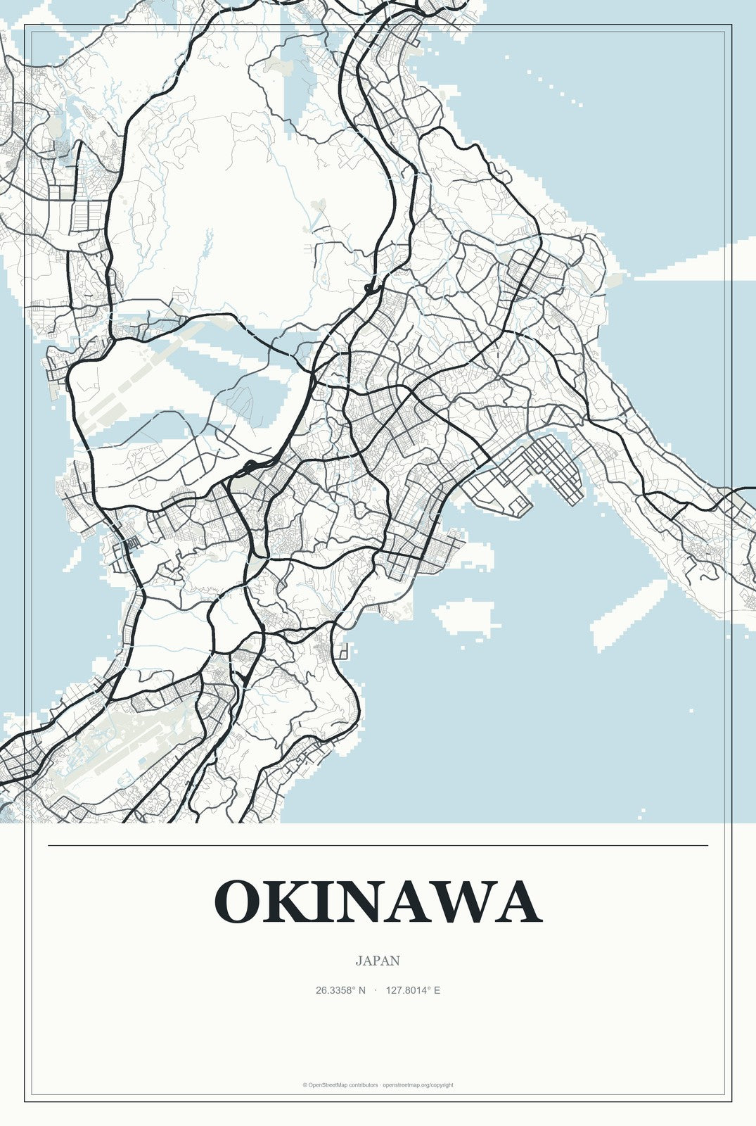 Okinawa, Japan City Map Aluminum Sign in Gallery Air style